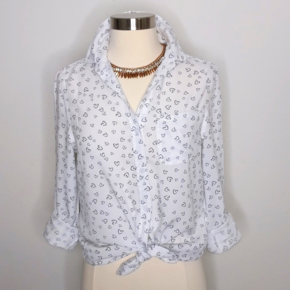 Beach Lunch Lounge Hearts long sleeve blouse size XS black hearts